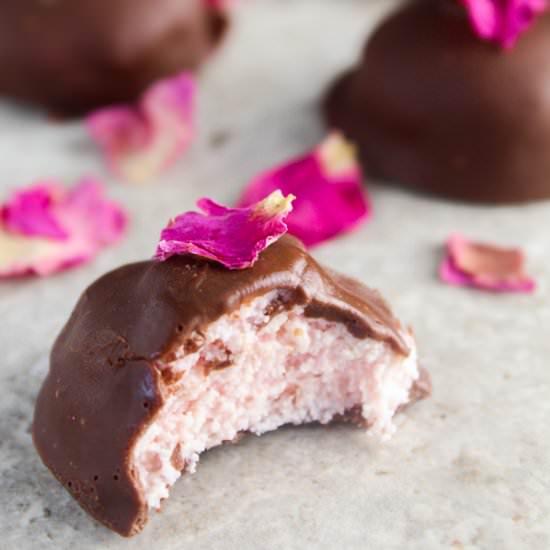 Keto Rose Water Chocolate Truffles - Recipe photo by LowCarb Abode