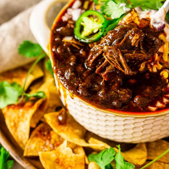 The Best Short Rib Chili - Recipe photo by Burrata and Bubbles