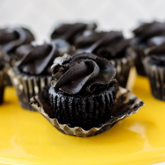Mini Dark Chocolate Cupcakes - Recipe photo by Bakes and Blunders