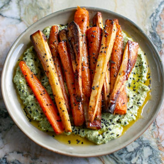 Harissa-Honey Glazed Roasted Vege - Recipe photo by Flaevor