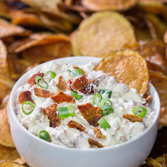 Bacon Dip with Homemade Potato Chip - Recipe photo by spicedblog