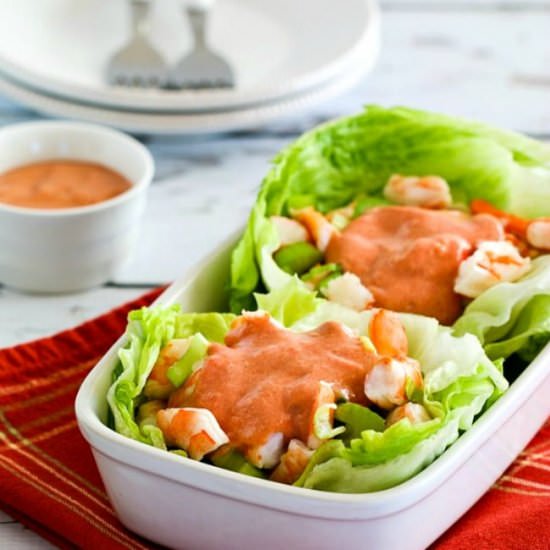 Shrimp Cocktail Lettuce Cups - Recipe photo by kalynskitchen