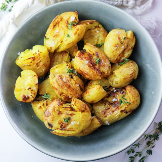 Salt & Vinegar Smashed Potatoes - Recipe photo by aVegTasteFromAtoZ