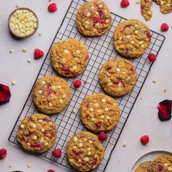 White Chocolate Raspberry Cookies - Recipe photo by afullliving
