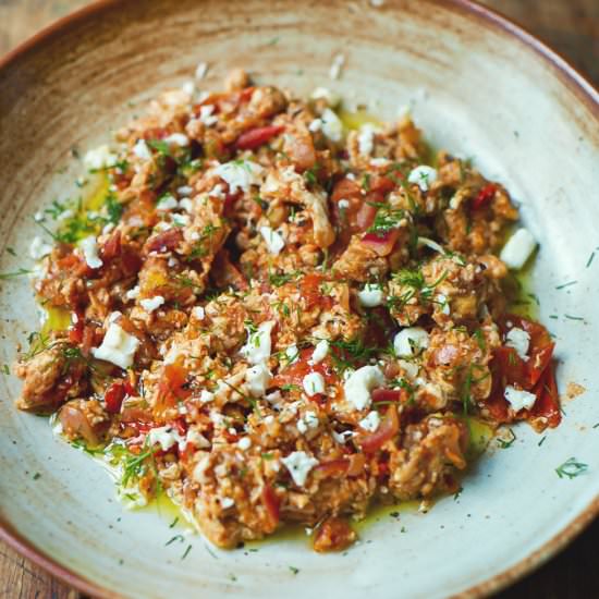 Scrambled Tomato Feta Dill Eggs - Recipe photo by Flaevor