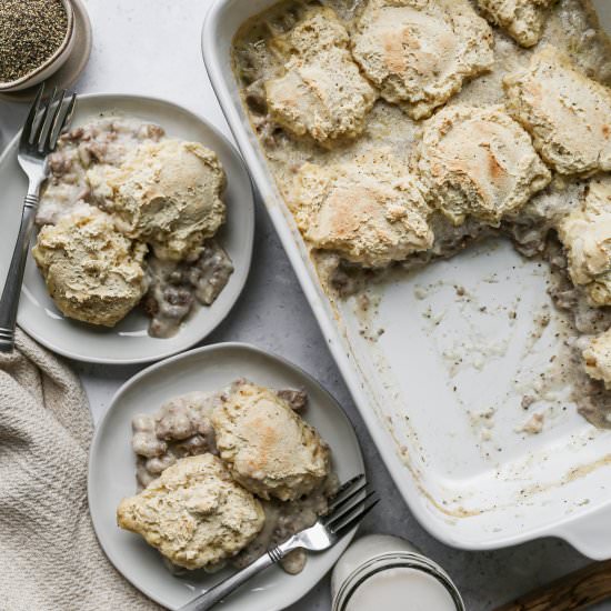 GF Biscuits & Gravy Casserole - Recipe photo by smallfarmbiglife