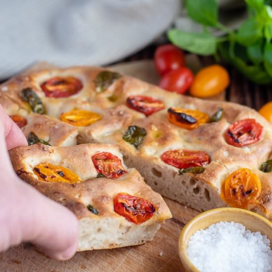 Cherry Tomato And Basil Focaccia - Recipe photo by The Gourmet Larder