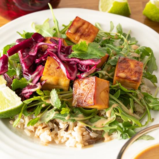 Baked Tofu Dinner with Peanut Sauce - Recipe photo by TheHomeBakedVegan