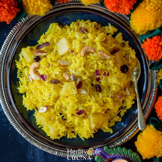 Pineapple Zarda Sweet (meethe) Rice - Recipe photo by Herbivore Cucina