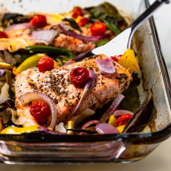 Salmon with Vegetables - Recipe photo by ScienceandCrumbs