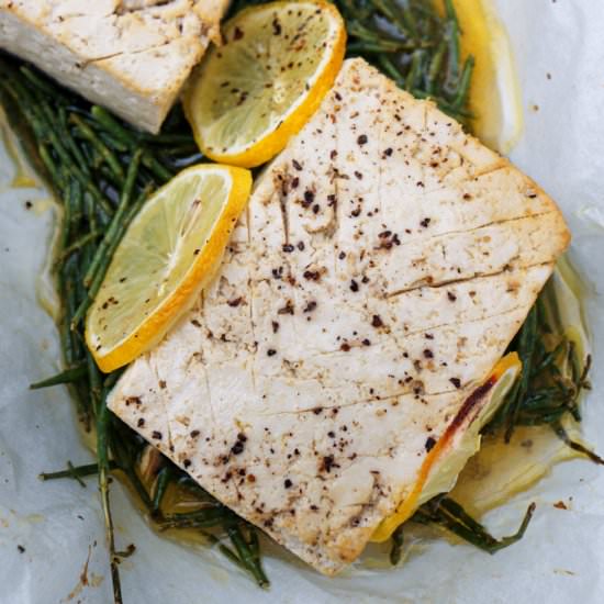 Tofu and Samphire Parcels - Recipe photo by aVegTasteFromAtoZ