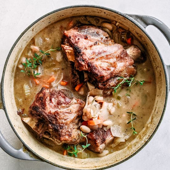Braised pork shanks and white beans - Recipe photo by cocoaandsalt