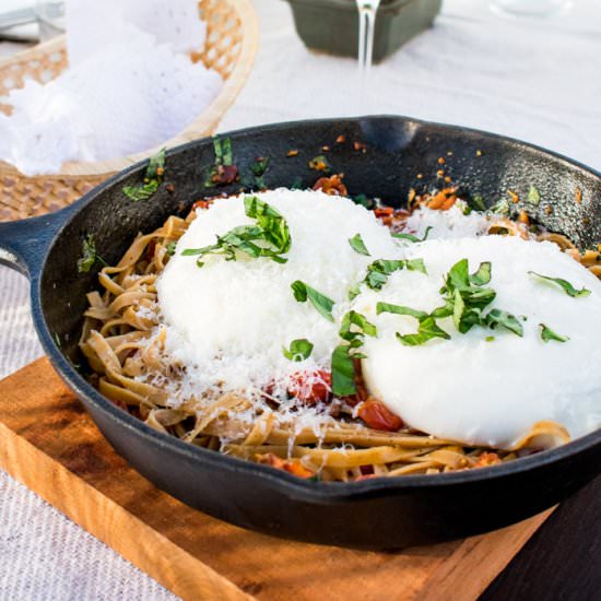 One pot burrata fettuccini - Recipe photo by petitedecadence