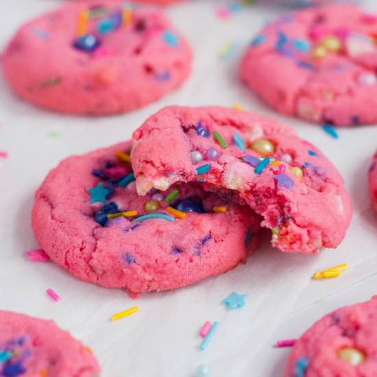 Strawberry Almond Sprinkles Cookies - Recipe photo by CAKED by Katie