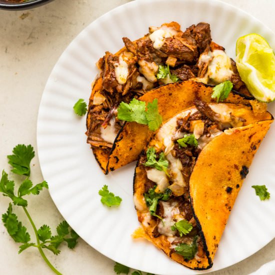 Quesabirria Tacos - Recipe photo by garlic and zest