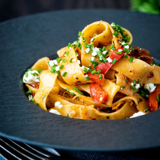 Harissa Pasta with Feta Cheese - Recipe photo by Brian Jones