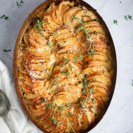 Black Garlic Potato Gratin - Recipe photo by The Irishmans Wife
