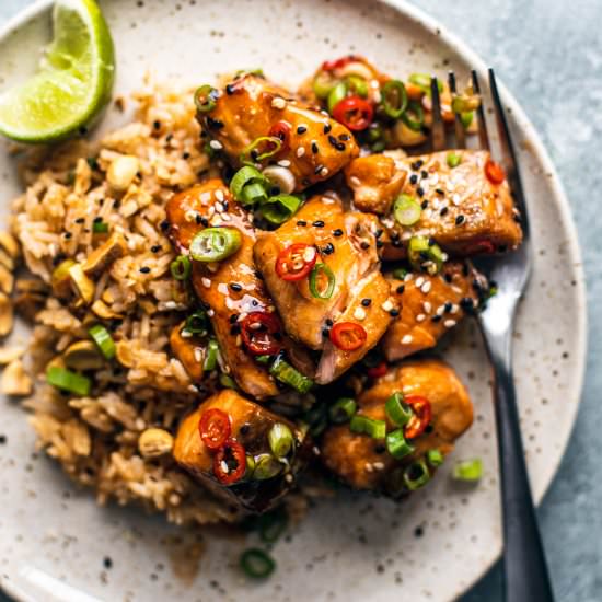 sweet chili air fryer salmon bites - Recipe photo by killingthyme