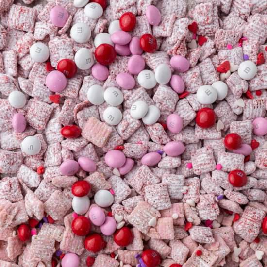 Pink muddy buddies - Recipe photo by lifestyleofafoodie