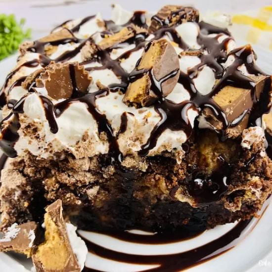 Chocolate Peanut Butter Dump Cake - Recipe photo by CakeMixRecipes