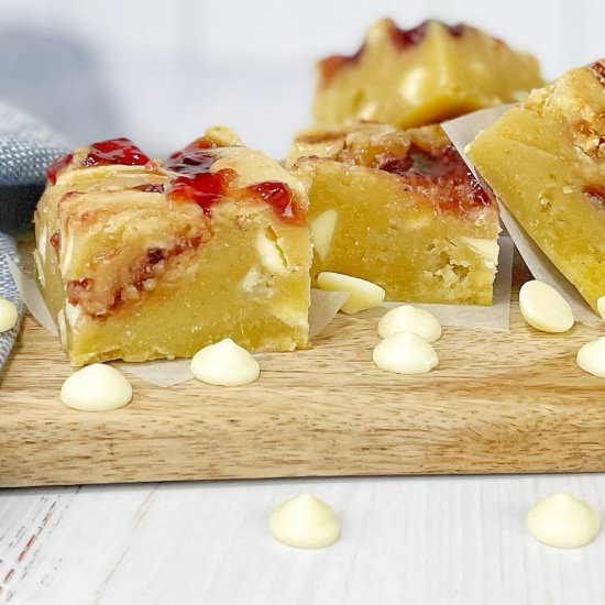 White Choc and Raspberry Blondies - Recipe photo by chef not required