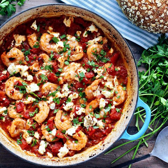 Greek Feta Shrimp Skillet - Recipe photo by The Foodie Physician