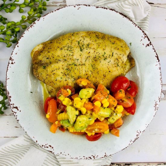 Oven Baked Haddock with Corn Salad - Recipe photo by it is a keeper