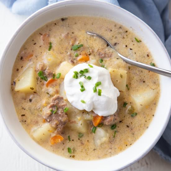 Crockpot Cheeseburger Soup - Recipe photo by giftofhospitality