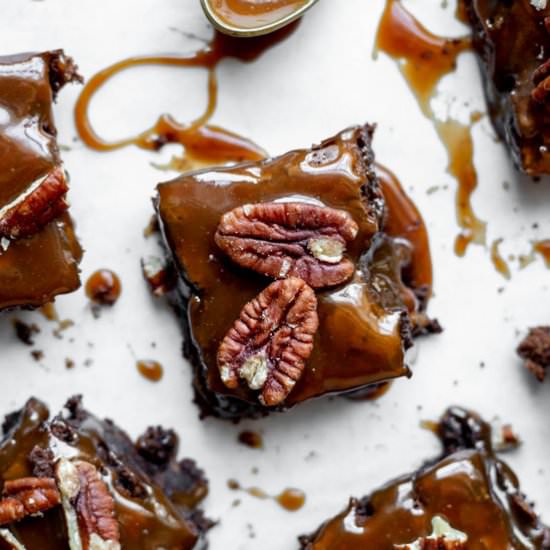 Salted Caramel Turtle Brownies - Recipe photo by thebakersalmanac