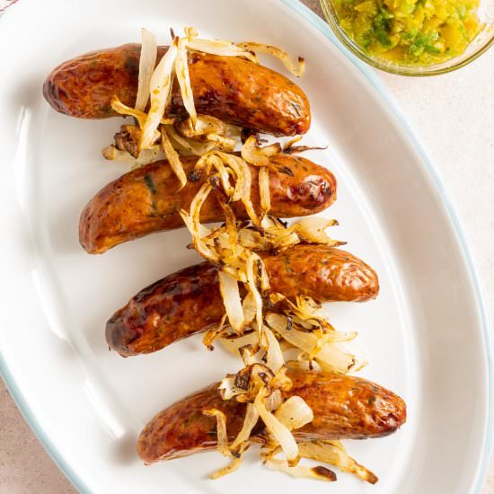Air Fryer Chicken Sausage w/Onions - Recipe photo by debsdailydish