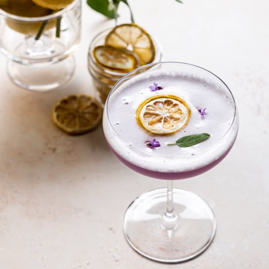 Lavender Sage Gin Sour - Recipe photo by leisurefanclub