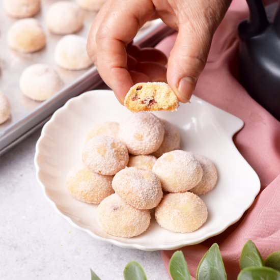 Strawberry Snowball Cookies - Recipe photo by Jaja Bakes