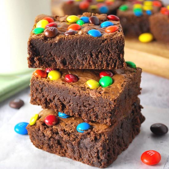 Fudgy Protein Brownies with M&Ms - Recipe photo by AmeesSavoryDish
