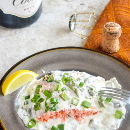 Keto Salmon with Champagne Sauce - Recipe photo by LowCarb Abode