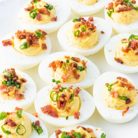 Easy Bacon Deviled Eggs - Recipe photo by beyondthenoms