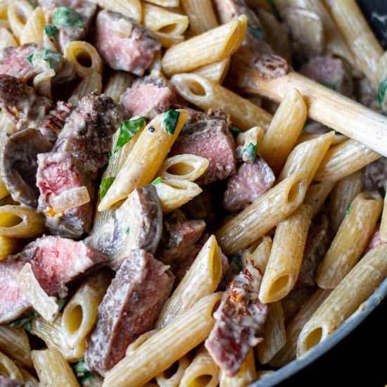 Penne Pasta with Prime Rib - Recipe photo by SundaySupper