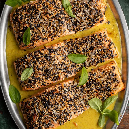 Sesame crusted green curry salmon - Recipe photo by cherryonmysundae