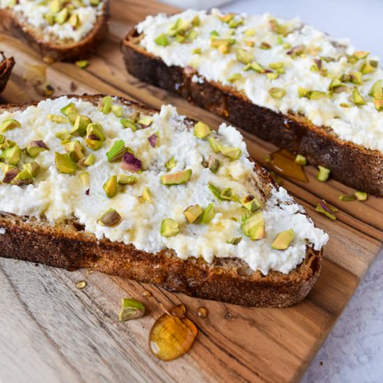 Honey Ricotta Toast with Pistachios - Recipe photo by freshapron