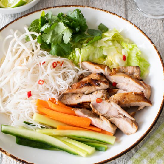 Lemongrass Chicken Rice Noodle Bowl - Recipe photo by For the Love of Cooking