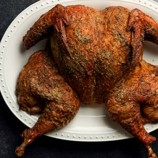 Smoked Spatchcock Turkey - Recipe photo by suebeehomemaker