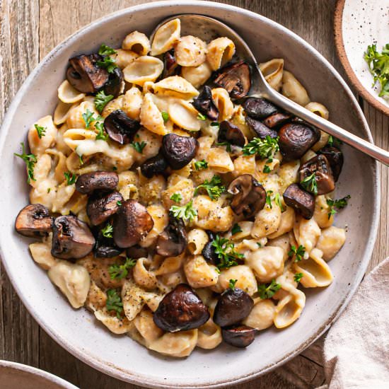Creamy Alfredo-Style Mushroom Pasta - Recipe photo by Healthy Little Vittles