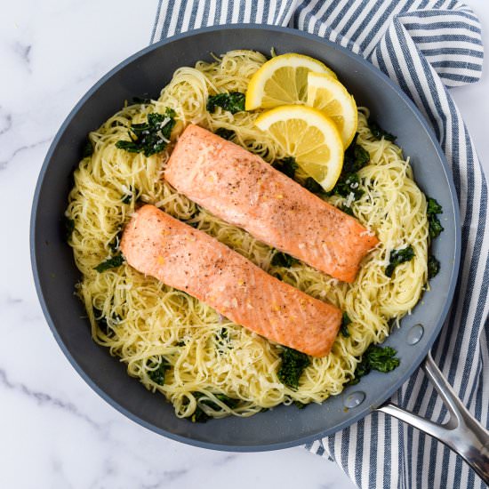 Lemon Kale Pasta with Salmon - Recipe photo by freshapron