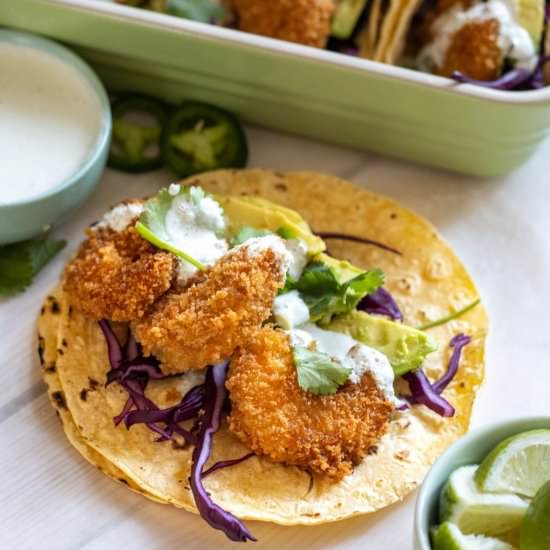 Shrimp Tacos with Jalapeño Crema - Recipe photo by This Home Kitchen