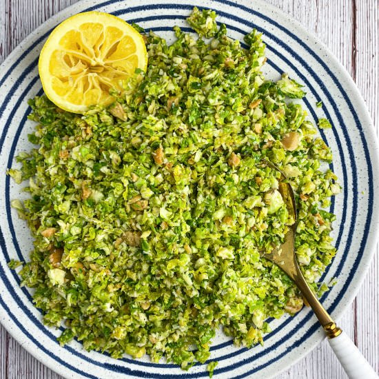 Raw Shredded Brussels Sprout Salad - Recipe photo by TastefullyGrace