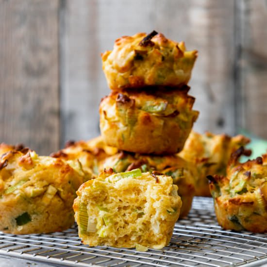 Savoury Cheddar & Leek Muffins - Recipe photo by Searchingforspice