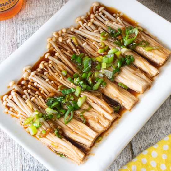 Enoki Mushrooms with Garlic & Scall - Recipe photo by For the Love of Cooking