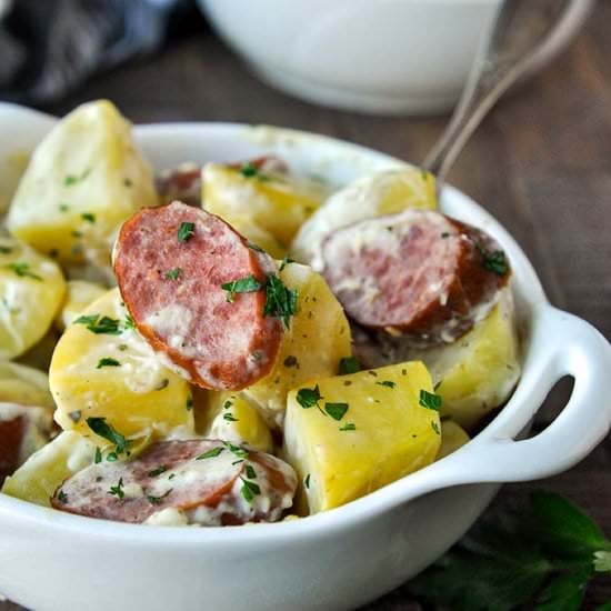 Crock Pot Sausage & Potatoes - Recipe photo by Home Cooked Harvest