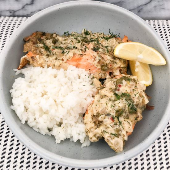 Baked Salmon With Creamy Dill Mayo - Recipe photo by ririsgreekeats