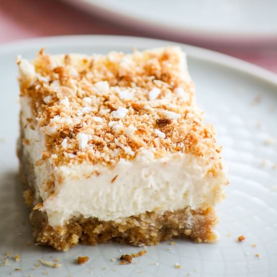 Coconut Cheesecake Bars - Recipe photo by The Desserted Girl