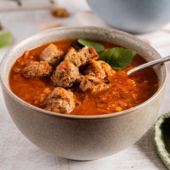Tomato Lentil Soup with Meatballs - Recipe photo by Tina FitDiary